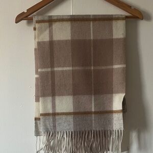 Elegant Plaid Throw Wool Scarf- Cream and Brown